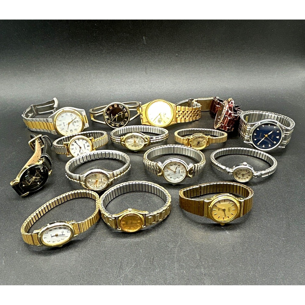 Womens Analog Stretch Band Wristwatches Mixed Lot 16 Timex Gold Silver Tone